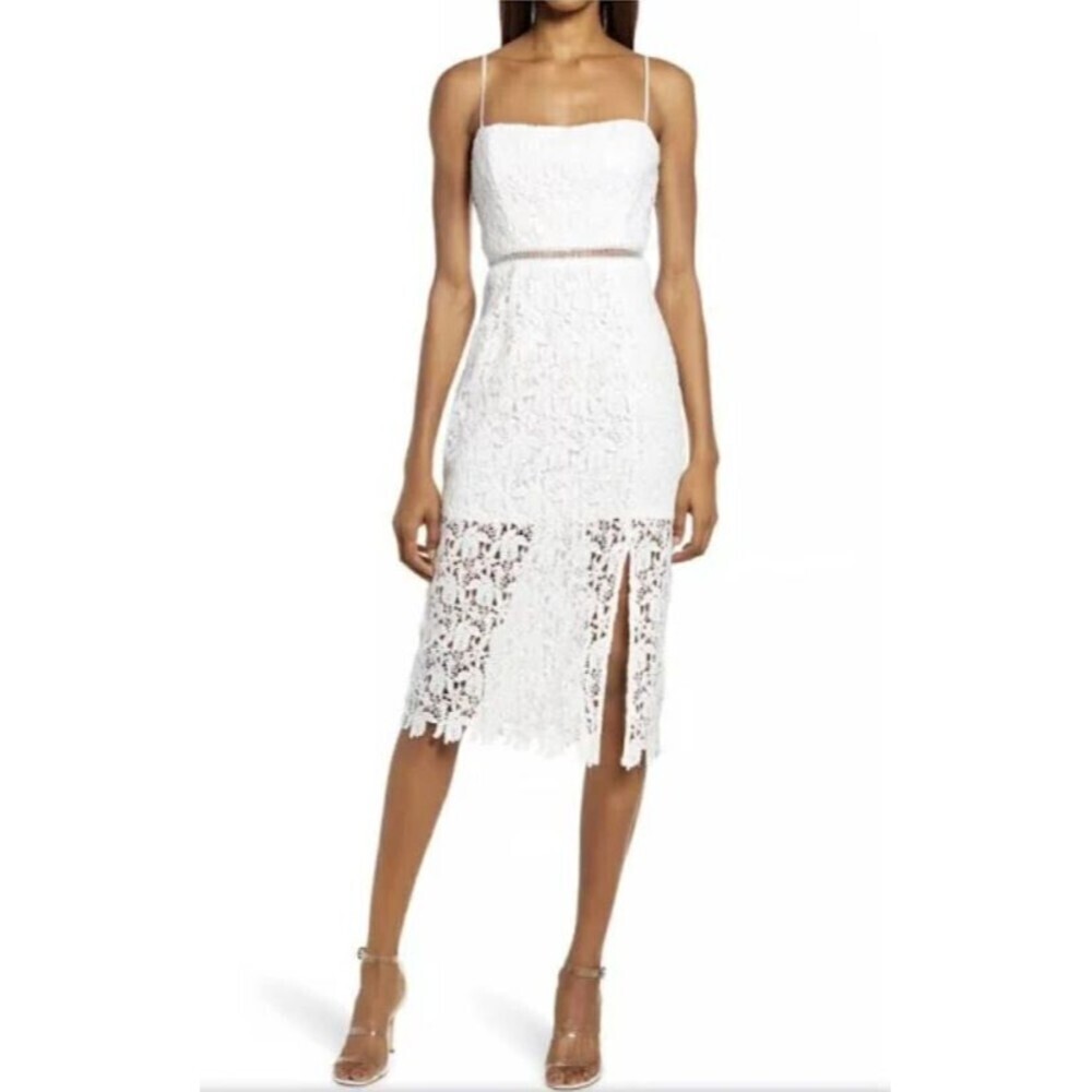 NEW‎ $108 Floret Studios Floral Crochet Lace Overlay Slit Shift Dress Large